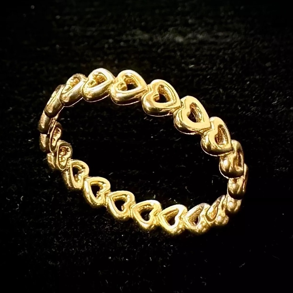 Retired‼️PANDORA Band Of Hearts 14k Gold Ring Band G585 ALE Size 54
